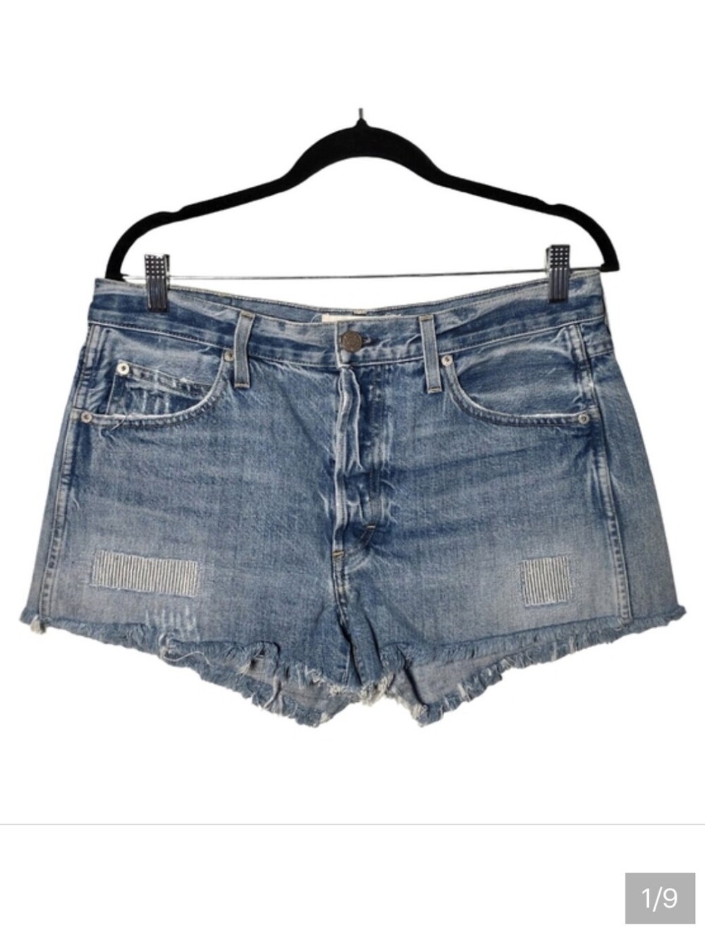 AMO Tomboy Cutoff Denim Shorts Size 29 Button Fly Distressed Light Wash